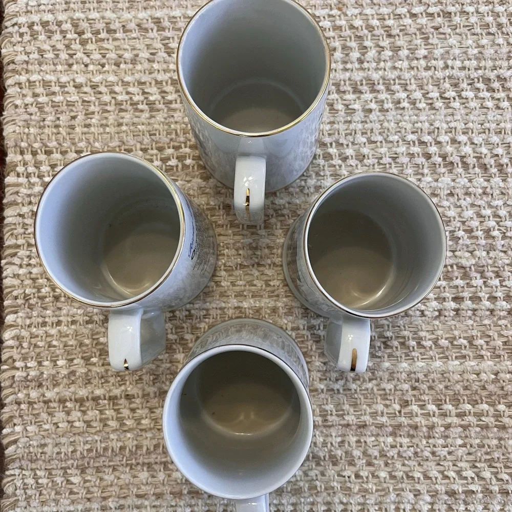 Norman Rockwell Coffee Mug set-Museum Series-Gold rim-Vintage Porcelain Set 4